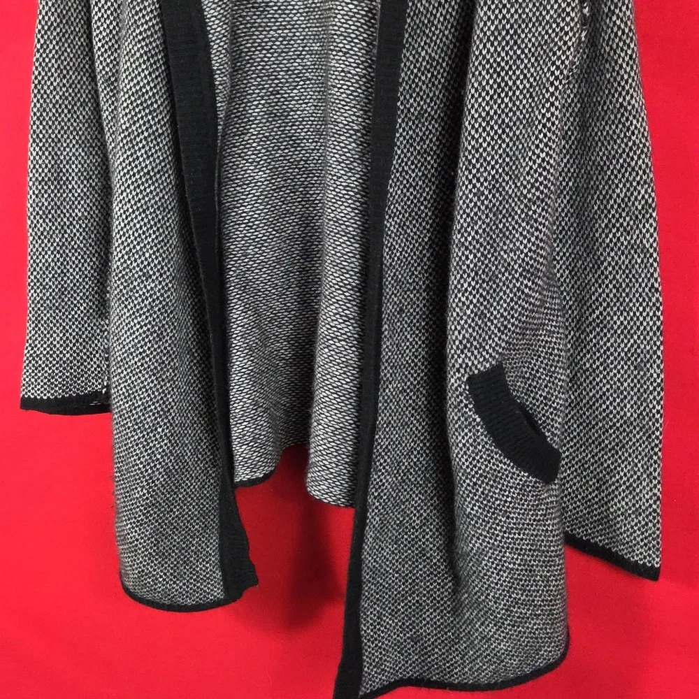 360 CASHMERE Hooded‎ Cardigan Wool Blend Black White Womens Size Medium